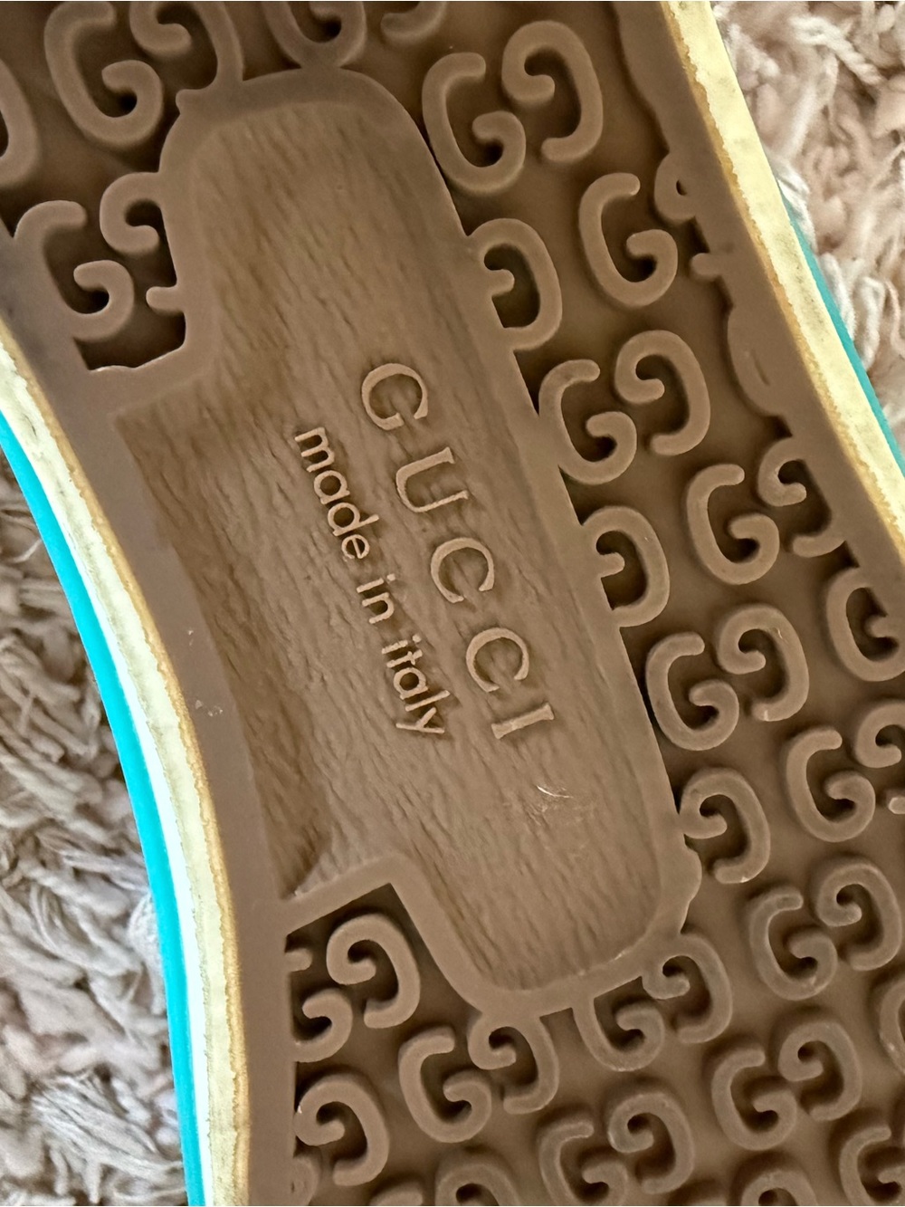 Gucci Turquoise and Gold Logo-Trim Sneakers